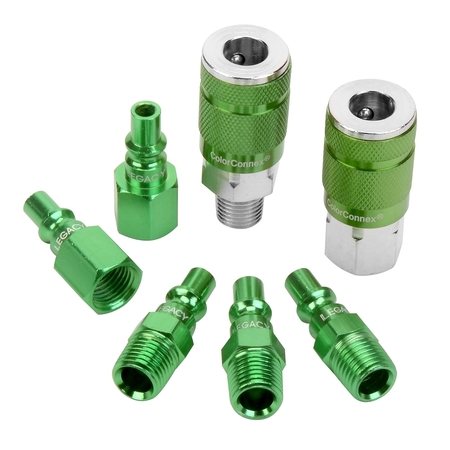 LEGACY ColorConnex Coupler and Plug Kit, Type B, 1/4" NPT, 1/4" Body, Green, 7-Piece A71457B
